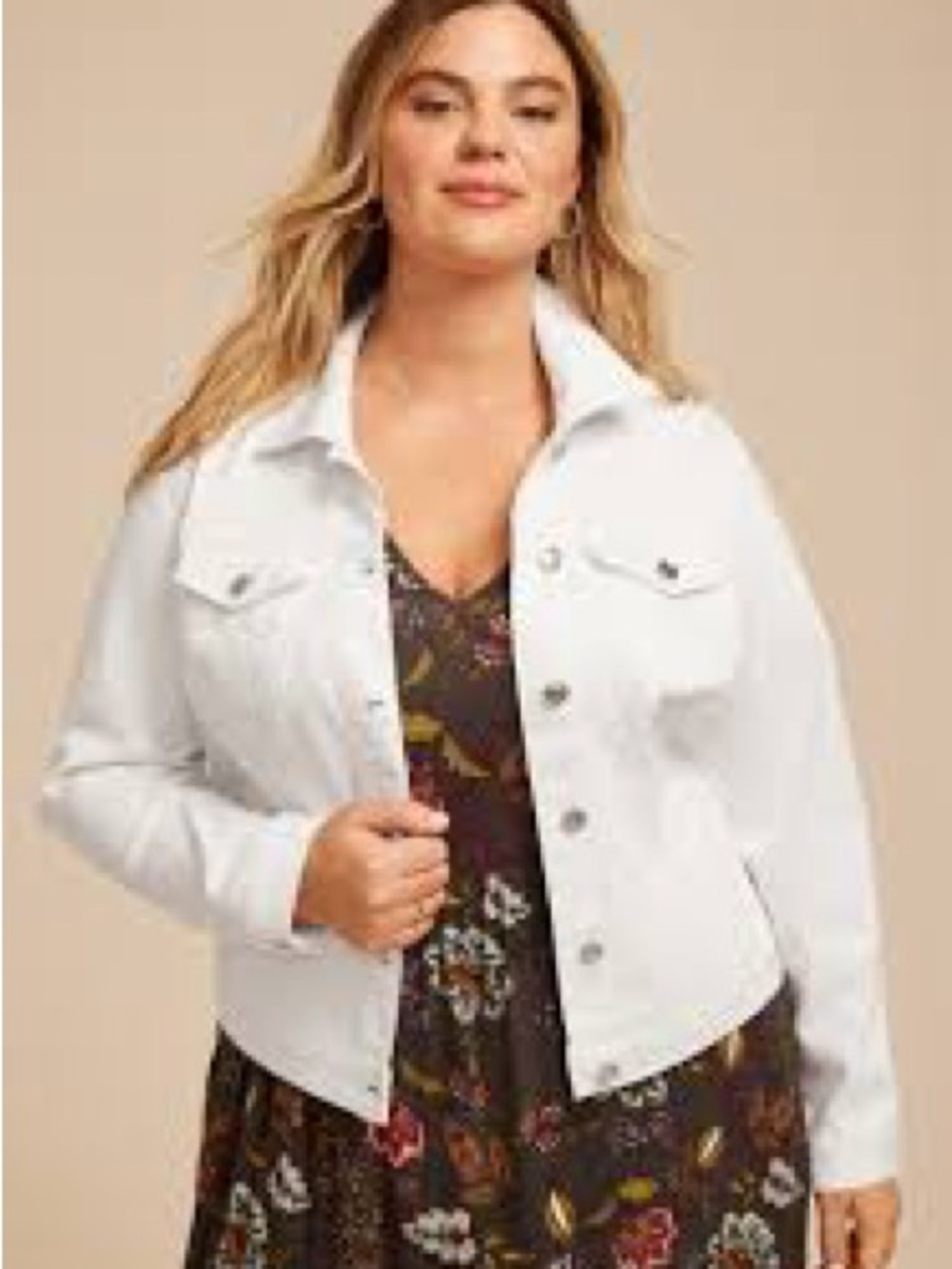 Plus Size Classic White Denim Jacket by Venezia. Plus Size 24